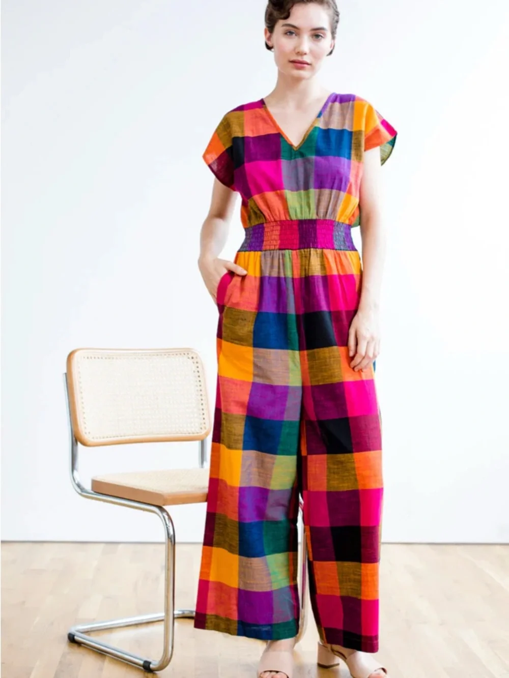 NWOT sz L Rujuta Sheth Marie Jumpsuit Jumpsuit smocked pockets wide leg $168! - Picture 2 of 8